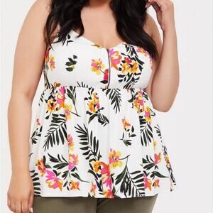 Torrid Peplum Stretch Challis Zip-Front Cami/Tank Blouse White Floral Size 2/2x